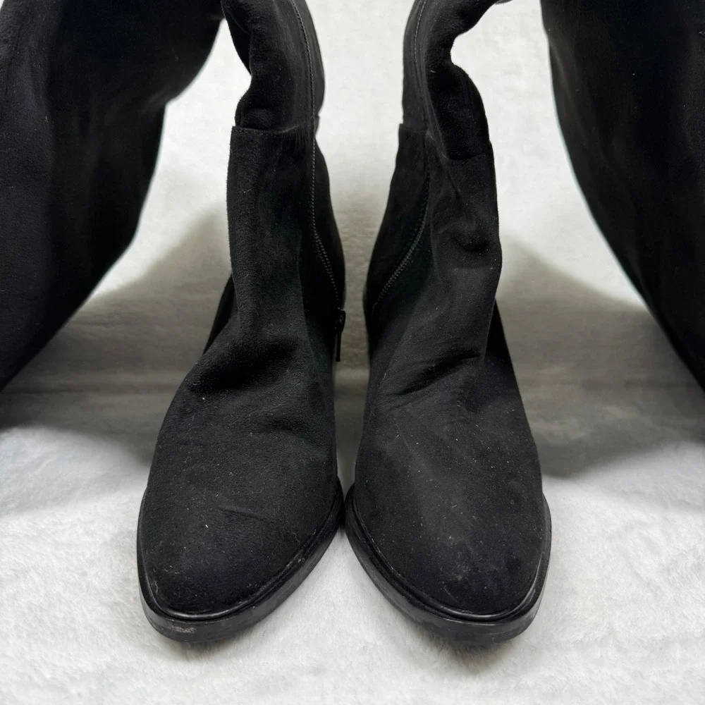 Seychelles Black Over the Knee Fabric Block Heel Boots Womens 7 Side Zip Pointed